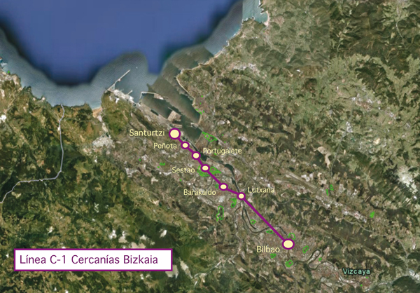 Mapa: Línea C-1 Cercanías Bizkaia